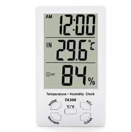 China TA308 Digital LCD Temperature Humidity Meter with Clock Household Thermometer supplier