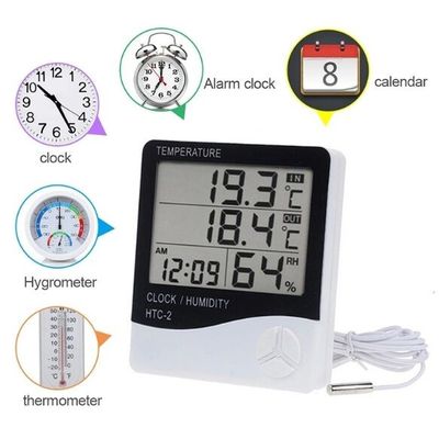 HTC-2 LCD Digital Thermometer Hygrometer Weather Station Wireless Temperature Humidity Tester Indoor Outdoor Probe Clock supplier