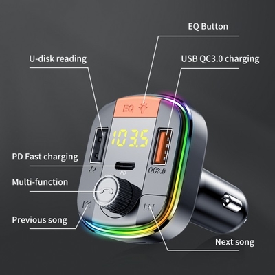 T832 FM Transmitter Colorful LED Lights Car Mp3 Player PD/QC3.0 Fast Car Charger supplier